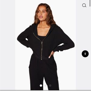 Set Active Waffle Knit Lounge Zip Cardigan Jacket Black